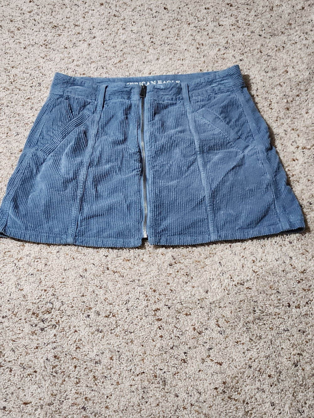 American Eagle Outfitters Blue Corduroy Zip-Front Mini Skirt